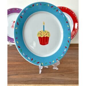 Vintage TAG Stoneware 8" Colorful Dessert Cupcake Plates Set of 4